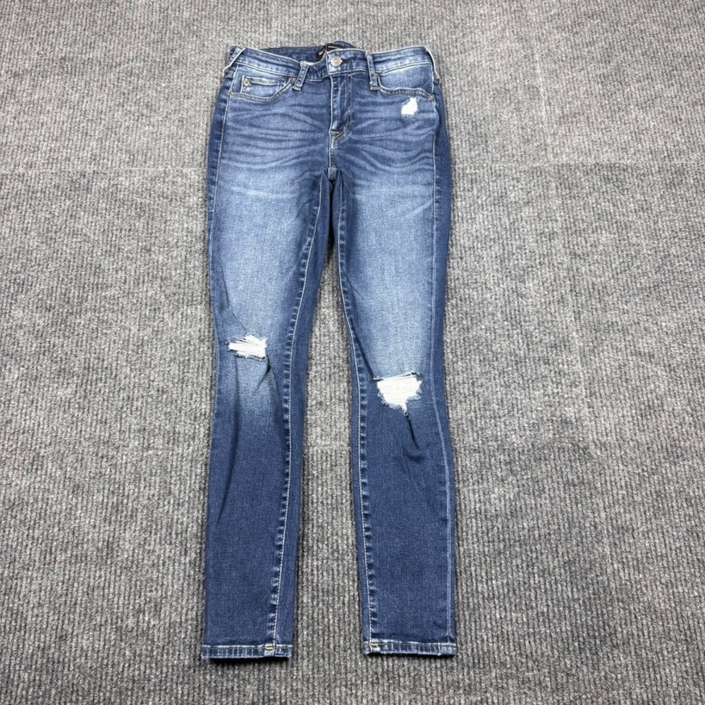 True Religion Halle Mid Rise Super Skinny Distressed Jeans Blue Size 27